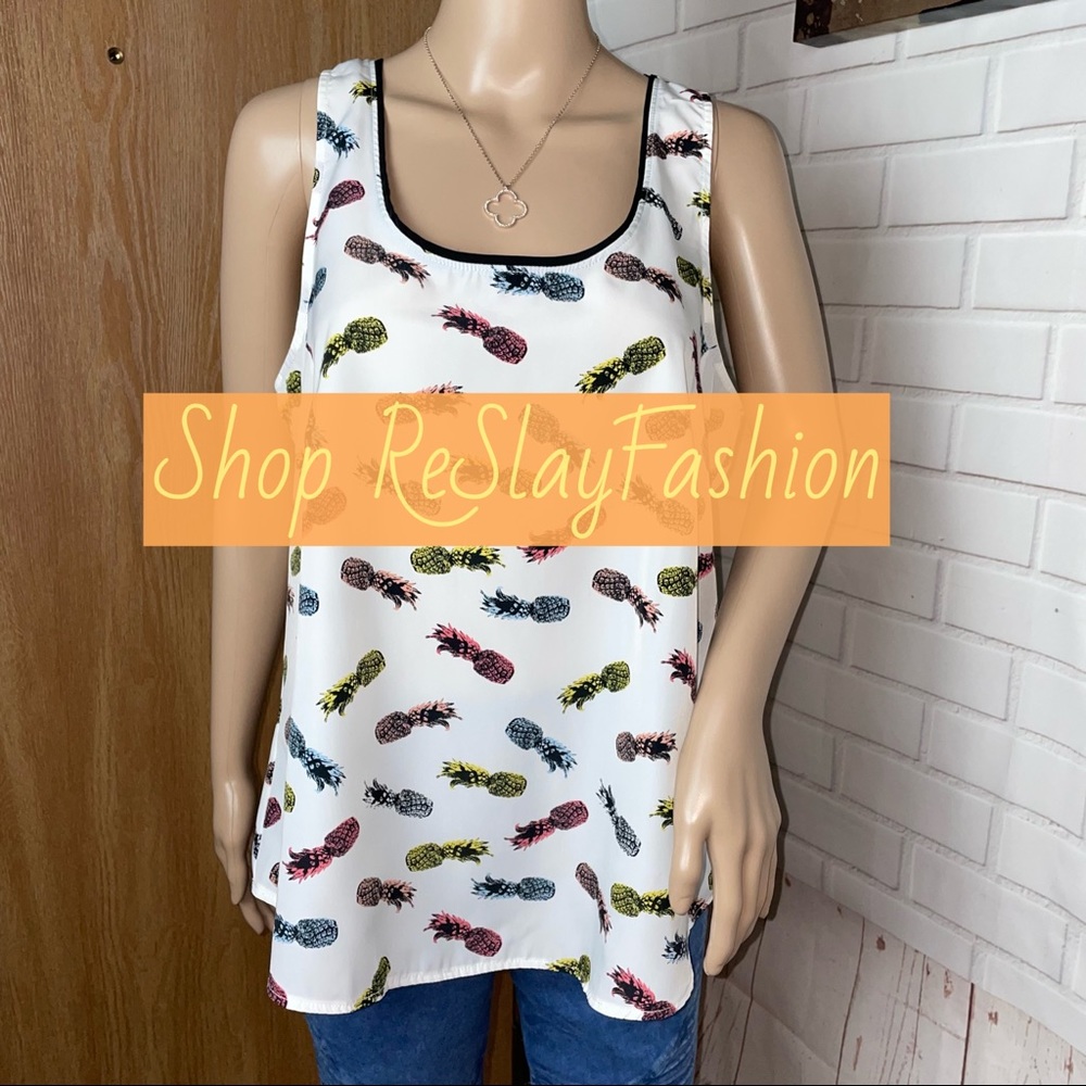 Sak’s Fifth Avenue RED Sleeveless Pineapple Print Top